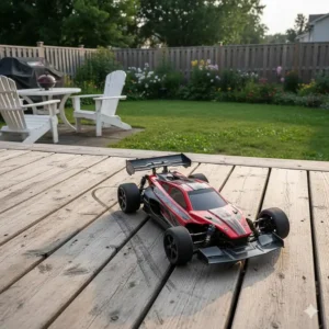 Durable remote control cars for boys perfect for backyard racing on wooden patios and grass.