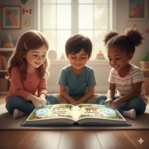 An electronic audio storybook that reads to children in English and French, perfect for bilingual families in Canada.