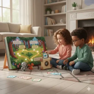 A storybook-based coding set where children follow a narrative to solve puzzles, a popular educational coding toy for 5-year-olds.