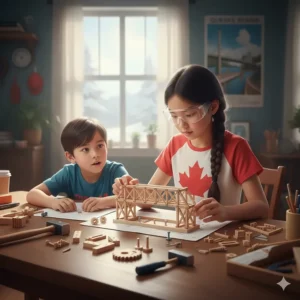 Wooden bridge-building kit showcasing structural engineering homeschool STEM materials for hands-on learning.