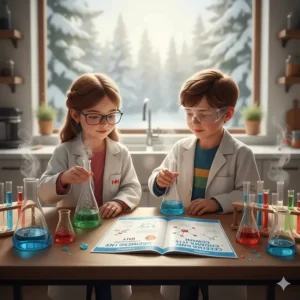 Children conducting chemistry experiments using Canadian-curriculum aligned homeschool STEM materials.