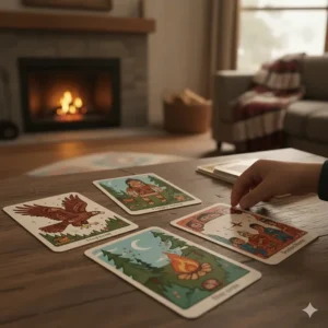 A set of illustrated storytelling cards used as Indigenous learning toys to teach traditional First Nations legends and oral histories.