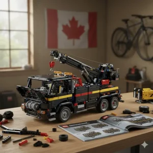 A detailed LEGO Technic tow truck model, highlighting advanced engineering LEGO sets for boys.