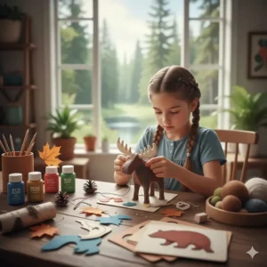 Screen-free educational craft kits using sustainable materials inspired by Canadian wildlife and forests.