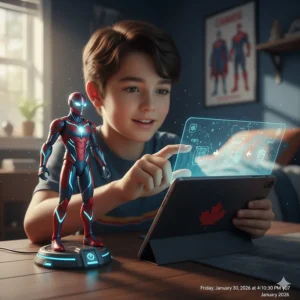Modern, app-enabled superhero toys for boys featuring interactive light and sound effects.