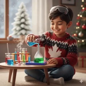 A child in a cozy Hudson Bay style blanket learning to code with a robot, a top educational gift for kids in Canada.