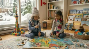 Canadian child using non-toxic finger paints and creative educational toys designed for 3 year old developmental milestones.