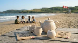A children’s tea party set made from biodegradable wheat straw fiber, a sustainable alternative to traditional plastic toys.