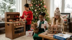 Imaginative role-play toy sets for girls, including doctor kits and kitchens, featured as top Christmas gift ideas in Canada.