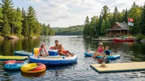 Junior hockey nets and basketball hoops set up on a Canadian driveway for active outdoor play.