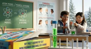A child using a portable chemistry set for kids to test soil acidity in a Canadian backyard during autumn.