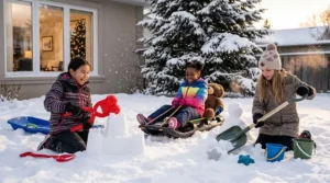 Durable outdoor winter toys for girls, including colorful snow molds and sleds perfect for Canadian backyard play.