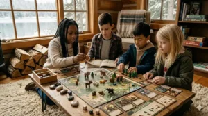 A wooden mechanical robot kit designed to teach STEM skills without screens to kids in Canada.