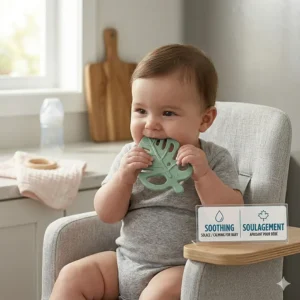 Detailed illustration of various textures on refrigerator teethers designed to soothe a baby's sore gums.