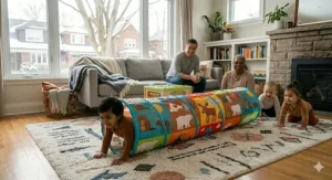 A safe Tummy Time floor mirror, a popular Canadian baby toy that encourages crawling by self-discovery.