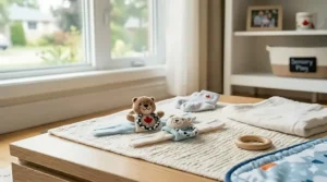 Wearable infant wrist rattles designed as sensory toys for 0-6 months to encourage motor skills.