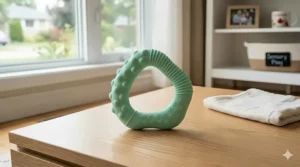 BPA-free silicone textured teething toy, a popular sensory toy for Canadian babies aged 3-6 months.