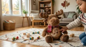 A high-detail set of wooden baby musical toys including rattles and drums, designed for sensory development and active play.