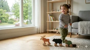 Toddler toys featuring English and French labels, reflecting Canadian bilingual learning standards.