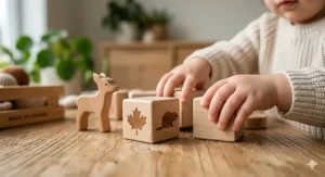 Sustainable and non-toxic Canadian made baby toys crafted from local maple wood.