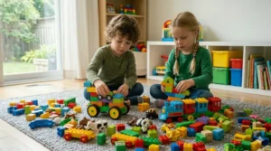 Scène de sauvetage imaginaire dans une ville Lego Duplo / Scène de sauvetage imaginaire dans une ville Lego Duplo