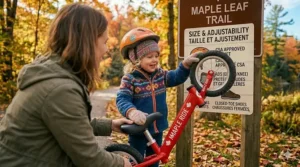 Diagram illustrating the ultra-lightweight frame of a balance bike designed for 18 months old toddlers to maneuver easily.