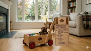 Modern gender-neutral Canadian made baby push toys for toddlers, designed with a contemporary color palette suitable for any nursery.