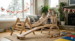 Safe indoor climbing play area for toddlers in Canada.