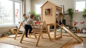 Sturdy wooden triangle climber for active toddlers.