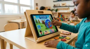 Digital drawing and coloring educational games that foster creativity in 4-year-old children.