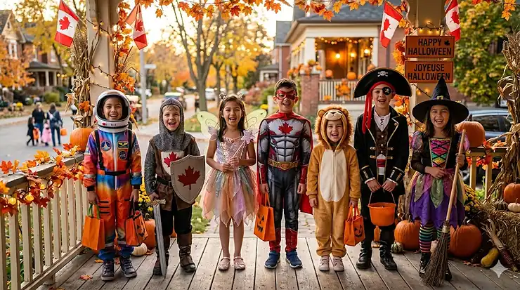 Children wearing a variety of the best kids costumes for Halloween in Canada.