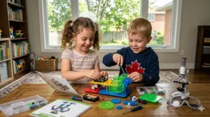 ul STEM science kit | Enfant assemblant un ensemble scientifique STIM