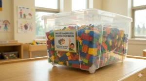 Assorted LEGO Classic bricks in a storage box for creative play.