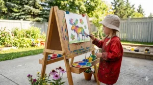 Children using a durable art easel for outdoor creative activities in Canada.