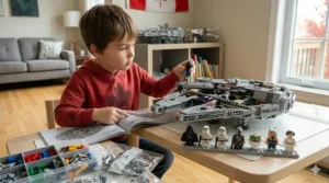 Assembled Star Wars LEGO starship model for young fans.