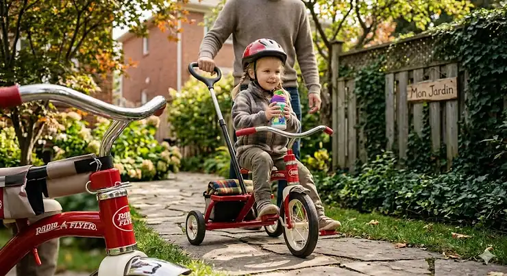 4-in-1 Radio Flyer tricycle with removable handle for parents.