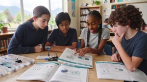 Child using an Arduino starter kit alongside English and French educational guidebooks in Canada.