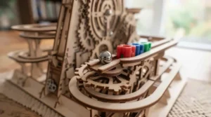 Finished marble run construction kit in a modern room.