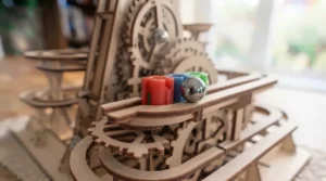 Action shot of the marble run kit showing motion.