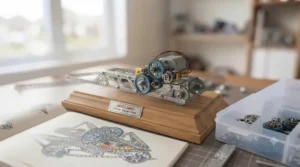 Inspirational illustration highlighting various mechanical linkages and pulley systems engineered with Meccano advanced sets for Canadian STEM education programs.