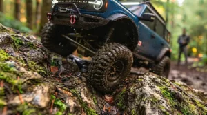 Off-road RC truck fitted with aggressive all-terrain tires.