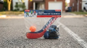 Complete youth street hockey equipment set for beginner players