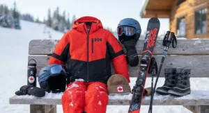 Insulated winter sports equipment for Canadian children.