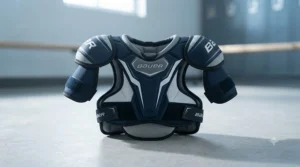 Protective youth shoulder pads and chest gear for beginner hockey.