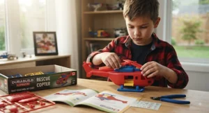 Durable scale model kit components being put together by a young builder.