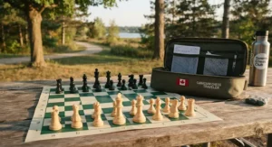 A durable portable chess set and board ideal for Canadian tournament players on the go.
