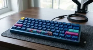 Compact 60 percent gaming mechanical keyboard with colourful custom keycaps