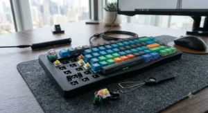Hot-swappable custom gaming mechanical keyboard build with vibrant custom keycaps