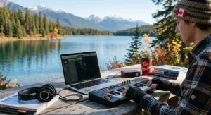 A lightweight and portable MIDI keyboard controller for beginner musicians practicing on the go in Canada.