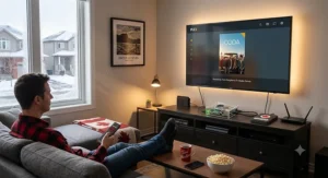 Raspberry Pi media server streaming digital video to a living room TV in a Canadian home.